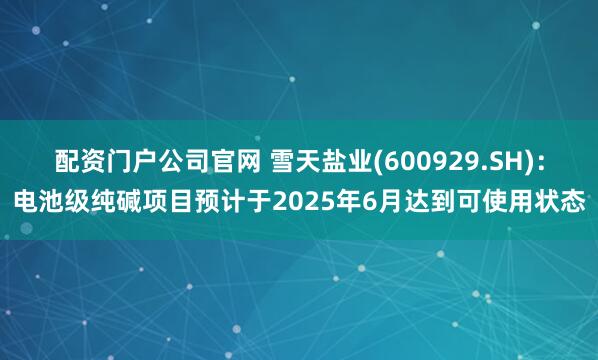 配资门户公司官网 雪天盐业(600929.SH)：电池级纯碱项目预计于2025年6月达到可使用状态
