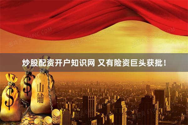 炒股配资开户知识网 又有险资巨头获批！